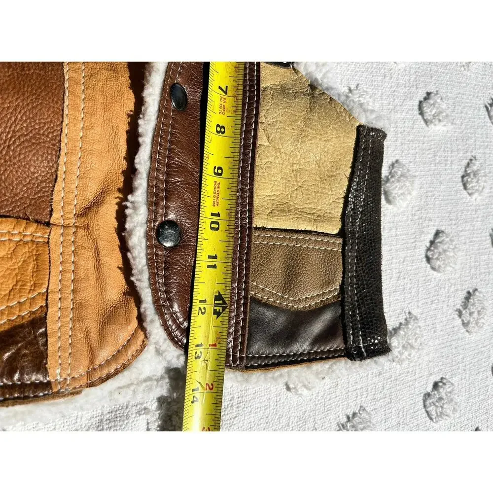 Vintage Leather Patchwork Kids Vest Sherpa Fleece Lined 2T-3T Cowboy Western